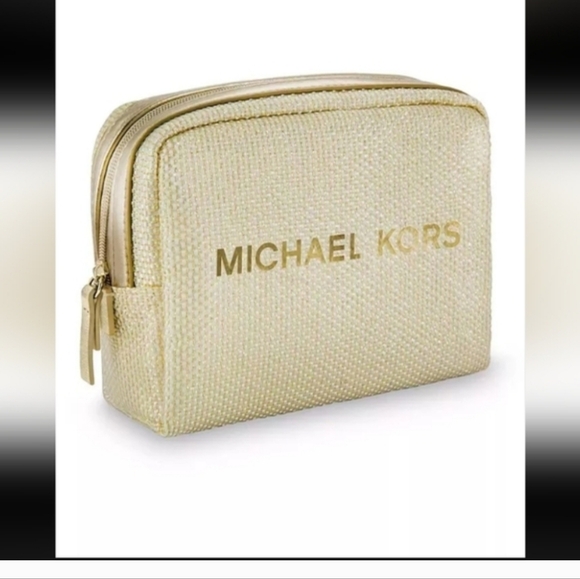 Michael Kors Shimmering Tweed Gold Logo Zip Pouch & Duster 4x6" - Picture 3 of 3